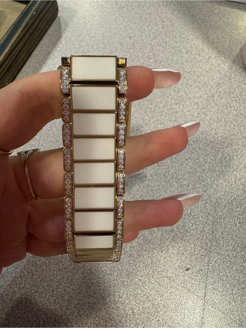 Rarities by Carol Brodie Goldtone Stainless Steel White Accent Bracelet Watch